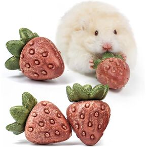 Nibble Strawberries 4pcs ألعاب حيوانات صغيرة ، مضغ الفواكه للهامستر غربيل غينيا خنزير شينشلا الأسنان الطحن الملل بالملل والتحفيز العقلي