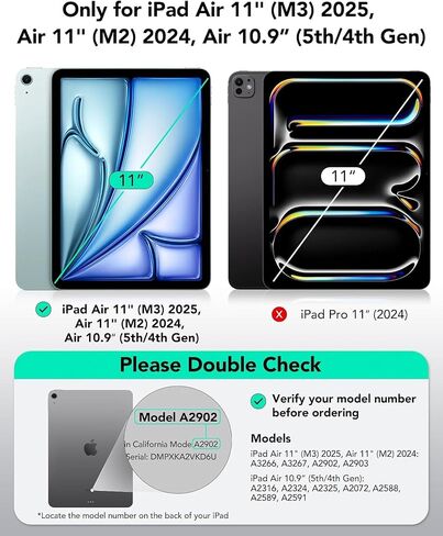 ESR for iPad Air 11 Inch Case M3/M2 (2025/2024), iPad Air 5th/4th Gen (2022/2020), Vertical Stand Cover, Multi Stand Angles, Ultra-Stable Case with Pencil Holder, Flip Series, Black in Saudi Arabia