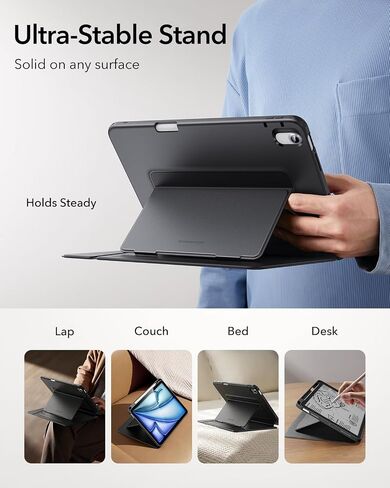 ESR for iPad Air 11 Inch Case M3/M2 (2025/2024), iPad Air 5th/4th Gen (2022/2020), Vertical Stand Cover, Multi Stand Angles, Ultra-Stable Case with Pencil Holder, Flip Series, Black in Saudi Arabia