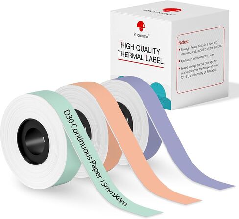 Phomemo D30 Continuous White Label Paper • 0.59"x23.62" • (15mm X 6m) • Black on White • Compatible for D30 Label Maker • Thermal Printing Inkless & Clean • Labeling for Home Organization & Office in Saudi Arabia