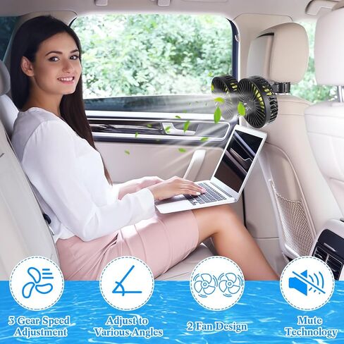 2 PCS مروحة السيارة المزدوجة 12 فولت ضوضاء منخفضة مقعد السيارة المقعد الخلفي 360 درجة مروحة التبريد المحمولة القابلة للدوران للمركبات ، سيارات الدفع الرباعي ، RV ، القارب (نمط USB) in Kuwait