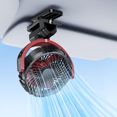 Car Fan 5V USB Small Clip on Sun Visor Fan for Front/Rear Seat, 2000mAh Rechargeable Battery Powered Quiet Personal Cooling Fans That Blow Cold Air, for Vehicle, Van, Suv, Rv, Truck, Camping in Saudi Arabia