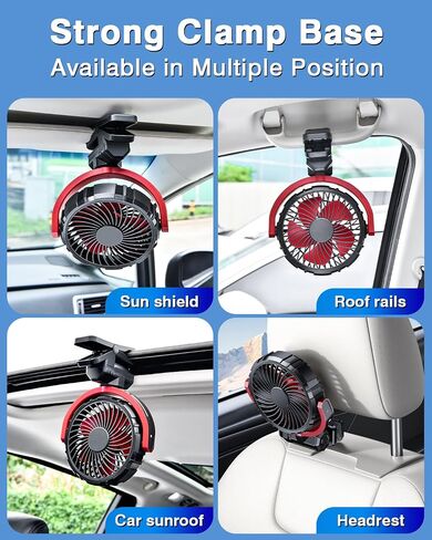 Car Fan 5V USB Small Clip on Sun Visor Fan for Front/Rear Seat, 2000mAh Rechargeable Battery Powered Quiet Personal Cooling Fans That Blow Cold Air, for Vehicle, Van, Suv, Rv, Truck, Camping in Saudi Arabia
