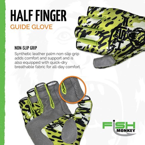 Fish Monkey SPF 50+ Four Way Stretch Quick Dry Breathable Half Finger Second Skin Fit Fishing Guide Gloves Superior Non Slip Grip for Men and Women in Kuwait