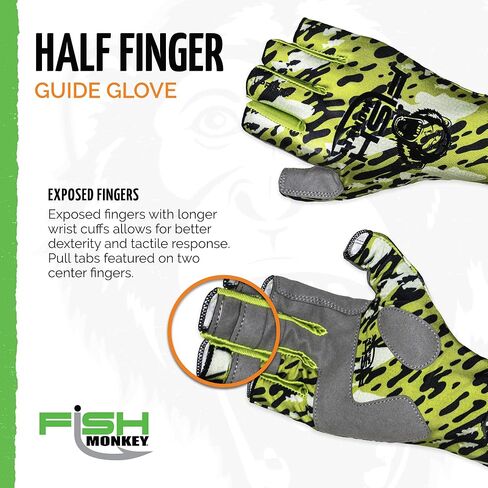 Fish Monkey SPF 50+ Four Way Stretch Quick Dry Breathable Half Finger Second Skin Fit Fishing Guide Gloves Superior Non Slip Grip for Men and Women in Kuwait