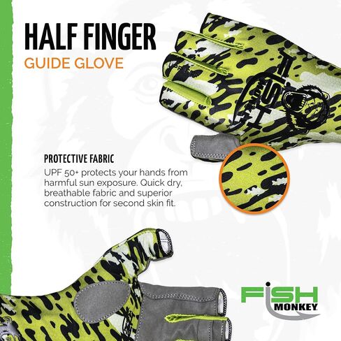 Fish Monkey SPF 50+ Four Way Stretch Quick Dry Breathable Half Finger Second Skin Fit Fishing Guide Gloves Superior Non Slip Grip for Men and Women in Kuwait