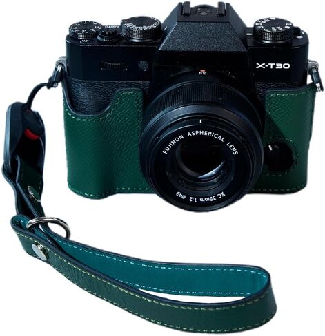 Bowan X-T30 Camera Case, Handmade Genuine Real Leather Half Camera Case Bag Cover for Fujifilm Fuji X-T20 X-T10 Camera Bottom Opening Version + Hand Strap(Blue) in Kuwait