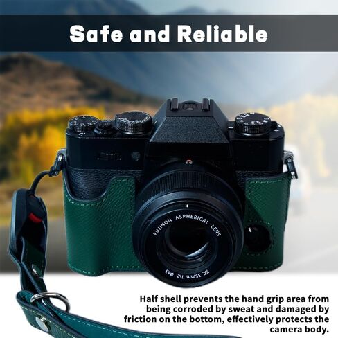 Bowan X-T30 Camera Case, Handmade Genuine Real Leather Half Camera Case Bag Cover for Fujifilm Fuji X-T20 X-T10 Camera Bottom Opening Version + Hand Strap(Blue) in Kuwait