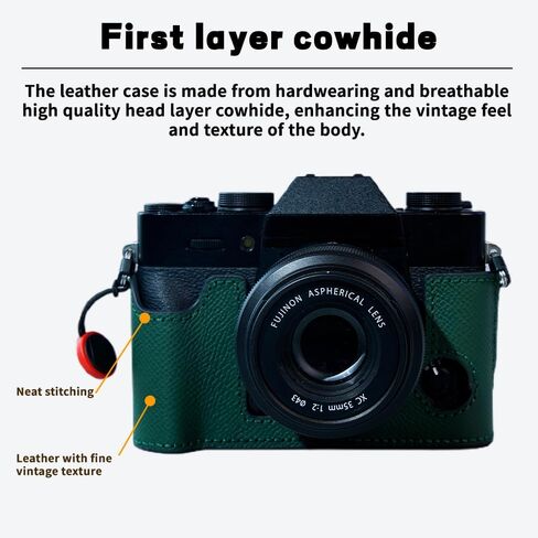 Bowan X-T30 Camera Case, Handmade Genuine Real Leather Half Camera Case Bag Cover for Fujifilm Fuji X-T20 X-T10 Camera Bottom Opening Version + Hand Strap(Blue) in Kuwait