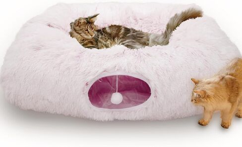 XxingSheep Extra Large Cat Tunnel Bed for Indoor Cats Peekaboo Cat Cave Donut with Center Mat in Saudi Arabia