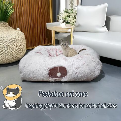 XxingSheep Extra Large Cat Tunnel Bed for Indoor Cats Peekaboo Cat Cave Donut with Center Mat in Saudi Arabia