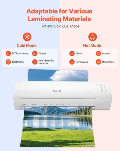 VEVOR Laminator Machine, Cold and Hot Laminator for Max A3 Paper Size, 1 min Quick Warm Thermal Laminator, 3-5 mil Thickness, Ideal for Home, Office, Business, or School Supplies, White + Grey in Saudi Arabia