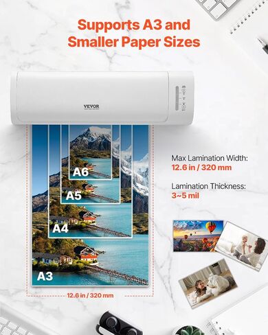 VEVOR Laminator Machine, Cold and Hot Laminator for Max A3 Paper Size, 1 min Quick Warm Thermal Laminator, 3-5 mil Thickness, Ideal for Home, Office, Business, or School Supplies, White + Grey in Saudi Arabia