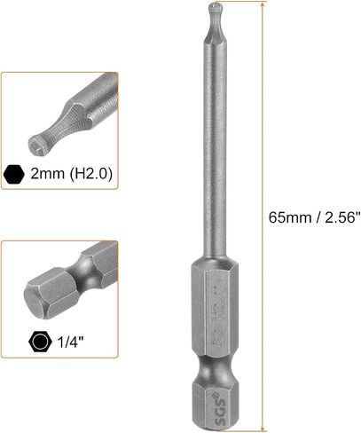 HARFINGTON 5pcs Ball End Hex Screwdriver Bit 8mm (H8.0) Tip 1/4" Hex Shank 65mm (2.56") Long Magnetic Ball Head Bits Industrial Grade S2 Steel Metric Screw Driver Bit in Saudi Arabia