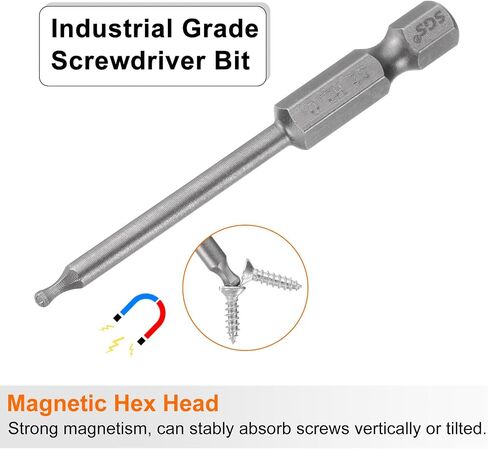 HARFINGTON 5pcs Ball End Hex Screwdriver Bit 8mm (H8.0) Tip 1/4" Hex Shank 65mm (2.56") Long Magnetic Ball Head Bits Industrial Grade S2 Steel Metric Screw Driver Bit in Saudi Arabia
