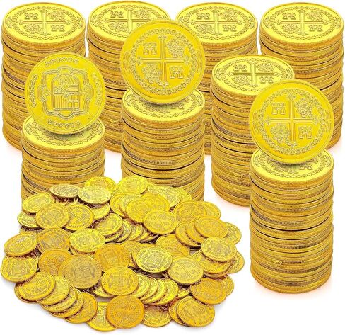 Rarapop 100 Pieces St. Patrick's Day Coins Fake Gold Green Lucky Coins, Plastic 3-Leaf Clover Coin Shamrock Leprechaun Coins for Party Decoration Favors in Saudi Arabia