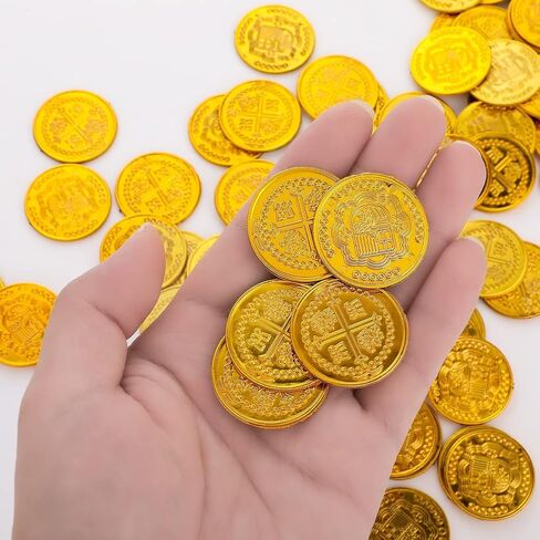 Rarapop 100 Pieces St. Patrick's Day Coins Fake Gold Green Lucky Coins, Plastic 3-Leaf Clover Coin Shamrock Leprechaun Coins for Party Decoration Favors in Saudi Arabia
