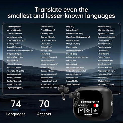 AI Language Translator Earbuds,144 Languages Bluetooth Translator Device and Accents 8 Offline Language Translation, Two-Way Translator Earphones for Language Learning/Travel/Business in Saudi Arabia