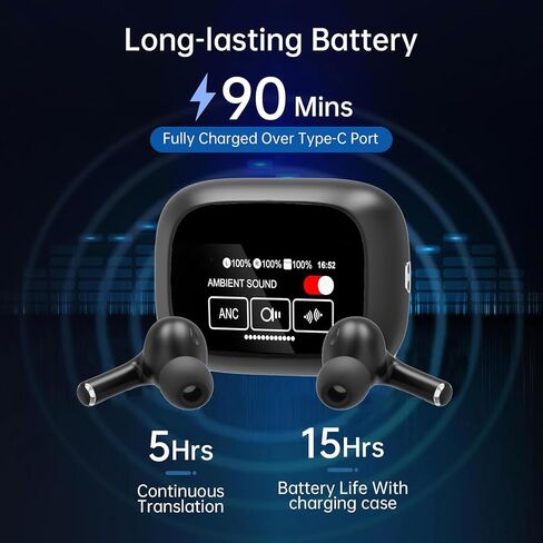 AI Language Translator Earbuds,144 Languages Bluetooth Translator Device and Accents 8 Offline Language Translation, Two-Way Translator Earphones for Language Learning/Travel/Business in Saudi Arabia