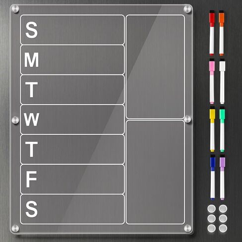 Large Acrylic Magnetic Calendar for Refrigerator, Clear Fridge Calendar with 8 Color Markers, Monthly Planning Board for Business Meetings/Anniversary/Shopping List, Dry Erase Calendar -- 14.5*11.5'' in Kuwait