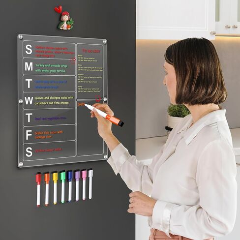 Large Acrylic Magnetic Calendar for Refrigerator, Clear Fridge Calendar with 8 Color Markers, Monthly Planning Board for Business Meetings/Anniversary/Shopping List, Dry Erase Calendar -- 14.5*11.5'' in Kuwait