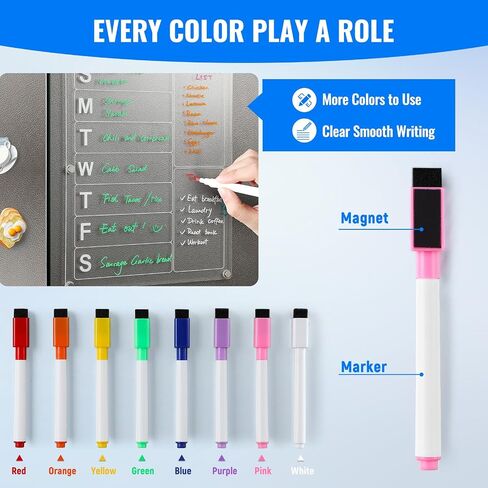 Large Acrylic Magnetic Calendar for Refrigerator, Clear Fridge Calendar with 8 Color Markers, Monthly Planning Board for Business Meetings/Anniversary/Shopping List, Dry Erase Calendar -- 14.5*11.5'' in Kuwait