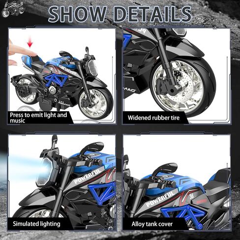 Alloy Metal Diecast Motorcycle Model Toy Set, 4 Pack of 1:12 Scale Die-Cast Motorcycles with Light&Sounds, Pull Back Function Toy Moto Bike for Kids Boys Girls and Collectors Ages 3 and up in Saudi Arabia