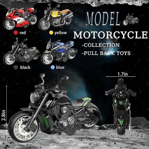 Alloy Metal Diecast Motorcycle Model Toy Set, 4 Pack of 1:12 Scale Die-Cast Motorcycles with Light&Sounds, Pull Back Function Toy Moto Bike for Kids Boys Girls and Collectors Ages 3 and up in Saudi Arabia