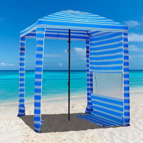 HOMEDEMO Beach Cabana UPF 50+, 6'×6' Beach Canopy, Easy Set up and Take Down, Cool Cabana Beach Tent with Sand Pockets, Side Wall Beach Shade Canopy Wind Waterproof for Kids, Family & Friends in Kuwait