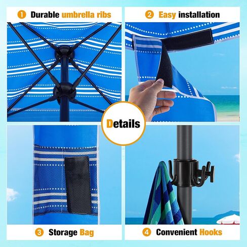 HOMEDEMO Beach Cabana UPF 50+, 6'×6' Beach Canopy, Easy Set up and Take Down, Cool Cabana Beach Tent with Sand Pockets, Side Wall Beach Shade Canopy Wind Waterproof for Kids, Family & Friends in Kuwait