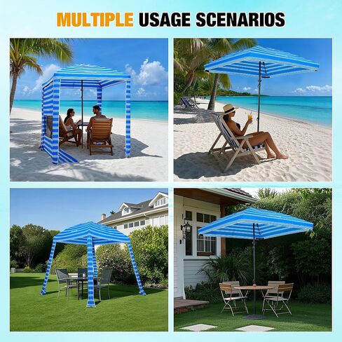 HOMEDEMO Beach Cabana UPF 50+, 6'×6' Beach Canopy, Easy Set up and Take Down, Cool Cabana Beach Tent with Sand Pockets, Side Wall Beach Shade Canopy Wind Waterproof for Kids, Family & Friends in Kuwait