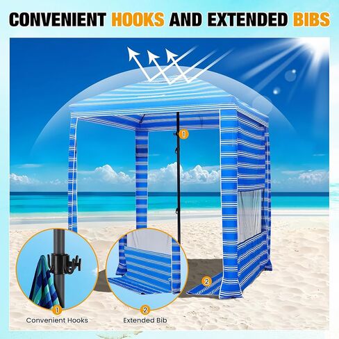 HOMEDEMO Beach Cabana UPF 50+, 6'×6' Beach Canopy, Easy Set up and Take Down, Cool Cabana Beach Tent with Sand Pockets, Side Wall Beach Shade Canopy Wind Waterproof for Kids, Family & Friends in Kuwait
