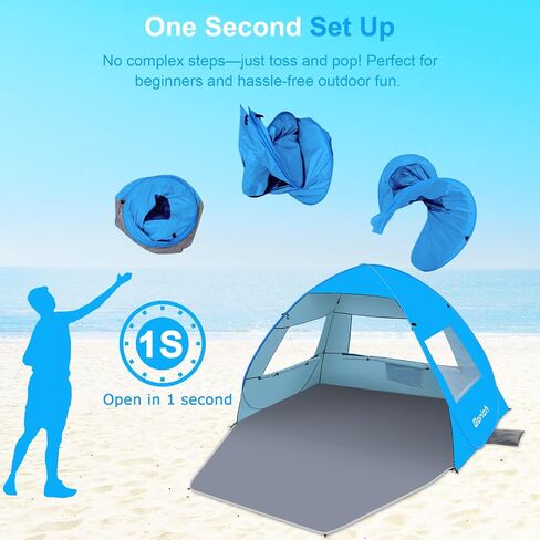 Gorich Easy Pop Up Beach Tent for 3-4 Person, UPF 50+ UV Protection Beach Umbrella Sun Shelter, Portable Lightweight Shade with Easy Foldable & Instant Setup in Saudi Arabia