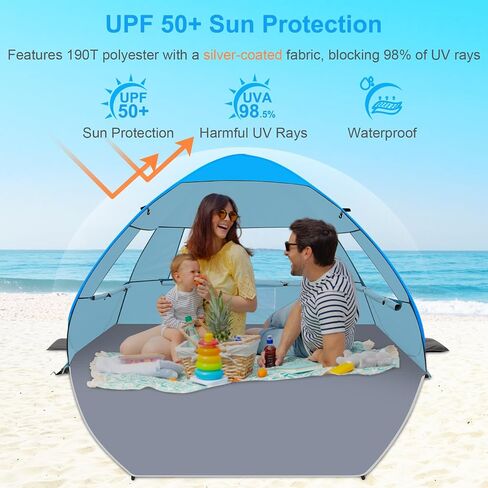 Gorich Easy Pop Up Beach Tent for 3-4 Person, UPF 50+ UV Protection Beach Umbrella Sun Shelter, Portable Lightweight Shade with Easy Foldable & Instant Setup in Saudi Arabia