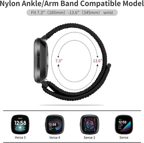 Nylon Sport Ankle/Arm Band Compatible with Fitbit Versa 4/Fitbit Versa 3 /Fitbit Sense 2/Fitbit Sense Bands,Elastic Nylon Braided Arm Strap Replacement Ankle band for Women Men in Saudi Arabia