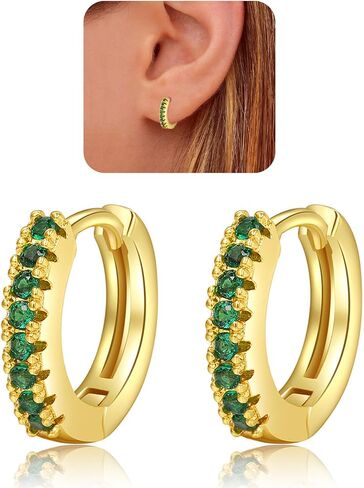 أقراط مكعبة Zirconia Huggie Hoop للنساء ، أقراط صغيرة صغيرة صغيرة ، أقراط غضروف من الذهب الأبيض 14K (الفضة ، CZ) in Kuwait