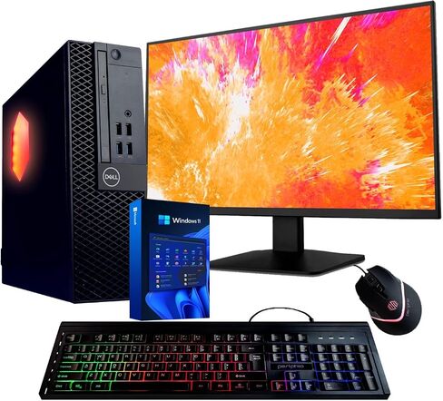 Dell Optiplex Computer PC w/RGB Lighting | Windows 11 Pro | Ultra Fast Intel i5-8500 | 16GB RAM 1TB SSD | New Dual 24" LCDs | RGB Speakers + Webcam | 5G WiFi + BT (Renewed) in Saudi Arabia