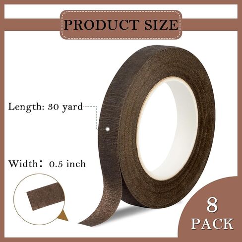 8 Packs Floral Tape, 1/2" Wide Flower Tape, Dark Green Floral Tape for Fresh Flowers, Adhesive Florist Tape for Floral Crafts, Bouquet Floral Arranging Stem Wrapping, Wedding Bouquet, 30Yard in Kuwait