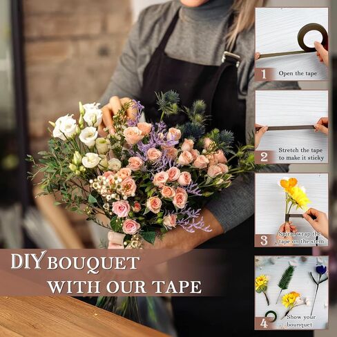 8 Packs Floral Tape, 1/2" Wide Flower Tape, Dark Green Floral Tape for Fresh Flowers, Adhesive Florist Tape for Floral Crafts, Bouquet Floral Arranging Stem Wrapping, Wedding Bouquet, 30Yard in Kuwait