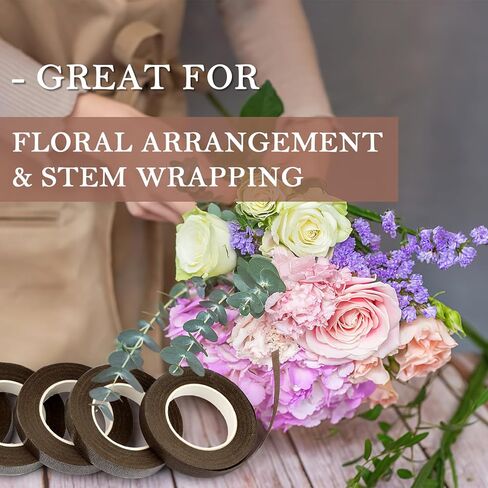 8 Packs Floral Tape, 1/2" Wide Flower Tape, Dark Green Floral Tape for Fresh Flowers, Adhesive Florist Tape for Floral Crafts, Bouquet Floral Arranging Stem Wrapping, Wedding Bouquet, 30Yard in Kuwait