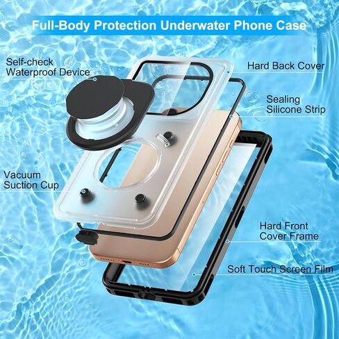 Waterproof Phone Case, 6.9 inch Diving Underwater Phone Cases for Snorkeling Swimming with Lanyard for iPhone 16/15/14/13/12 Pro Max for Samsung S24/S23/S22/Google/Moto, LakeGreen in Kuwait