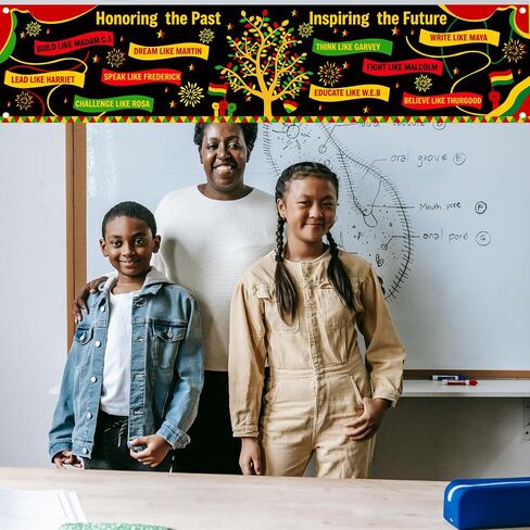 2Pcs 71In Enlarged Black History Month Banners Backdrop for Black History Month Bulletin Board Decorations African American Background for Door MLK Day Classroom Office Black History Party Supplies in Kuwait