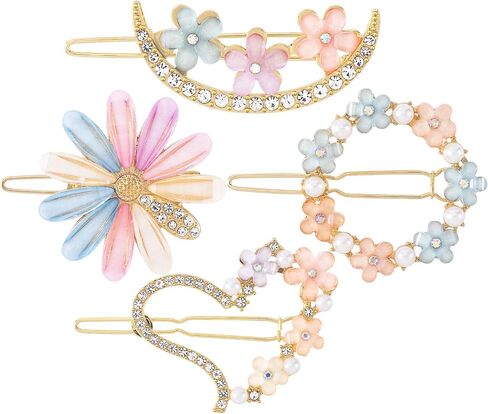 PAGOW 4 Pcs Cute Hair Clips Daisy Butterfly Flower Bobby Hairpins Glitter Crystal Rhinestone Barrettes Handmade Metal Jewelry Wedding Prom Valentines Birthday Accessories in Saudi Arabia