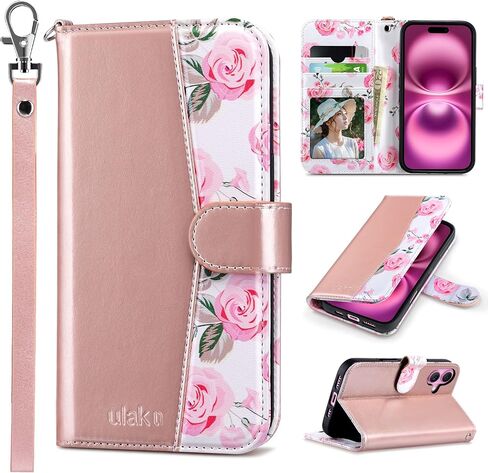 ULAK متوافق مع iPhone 16 Wallet Case [RFID LOCKING] ، Women Pu Leather Leather Srockproof Folio Flip Wover مع حامل بطاقة Kickstand لـ iPhone16 6.1 بوصة ، وورد الذهب in Kuwait