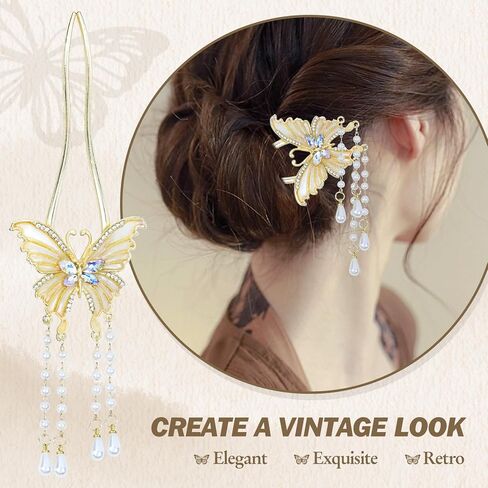Lawie 10 Pieces Fancy Cute Flower Star Butterfly U Shaped Gold Metal Hair Fork Pins Curved Chopsticks for Hair Sticks French Hair Pins Bun Decorative Hair Accessories for Women Girls (Gold Colors A) in Saudi Arabia