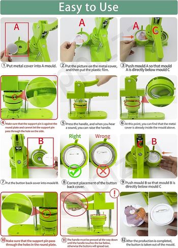 Button Maker Machine Multiple-Sizes - Pin Maker Machine 1.25 inch+2.25 inch, Interchangeable Button-models Badge Button Press Machine with 200 Sets 32+58mm Button Maker Supplies&Circle Cutter in Saudi Arabia