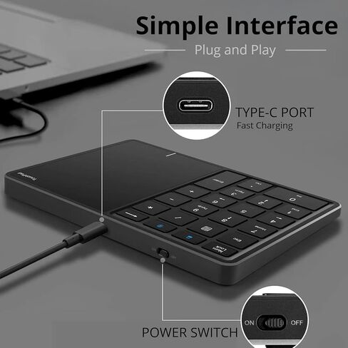 2 in 1 Wireless Numeric Keypad, Iron Gray Bluetooth Number Pad with 2.4G Touchpad & Type-C Charging, 22 Keys for PC/Laptop/Desktop, Compatible with Windows/iOS/Android/OS X in Saudi Arabia