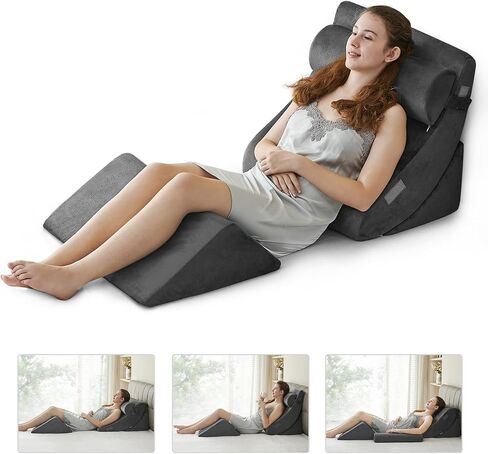 Ganaver 4pcs Orthopedic Bed Wedge Pillow Set Post Surgery Relaxing Back Adjustable Head Support Cushion Triangle Memory Foam Pillow for Acid Reflux Sleeping Reading Leg Elevation Snoring in Saudi Arabia