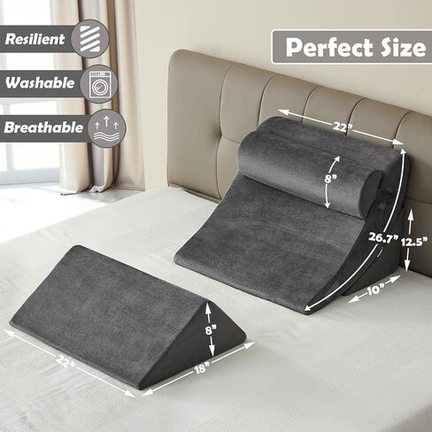 Ganaver 4pcs Orthopedic Bed Wedge Pillow Set Post Surgery Relaxing Back Adjustable Head Support Cushion Triangle Memory Foam Pillow for Acid Reflux Sleeping Reading Leg Elevation Snoring in Saudi Arabia