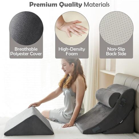Ganaver 4pcs Orthopedic Bed Wedge Pillow Set Post Surgery Relaxing Back Adjustable Head Support Cushion Triangle Memory Foam Pillow for Acid Reflux Sleeping Reading Leg Elevation Snoring in Saudi Arabia